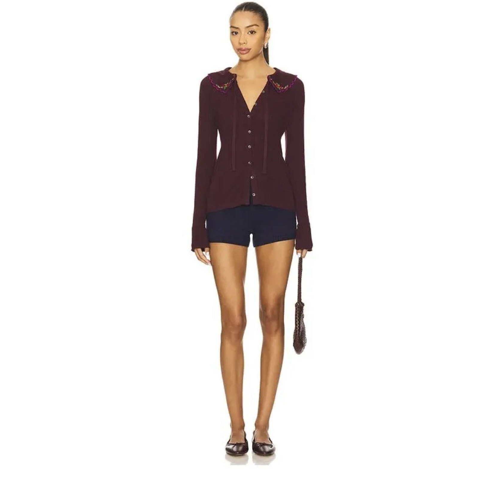 Free People Juniper Long Sleeve Cardi Top Buttondown Embroidered M